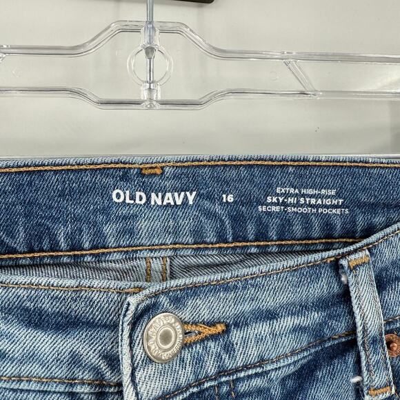Old Navy Extra High Rise Sky High Straight Leg Distressed Jeans Women's Size 16 - Picture 6 of 12